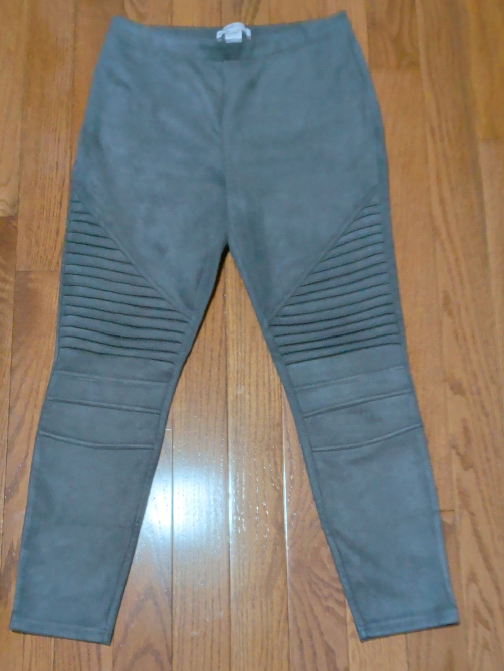Faux Suede Gray Ribbed Moto-Style Pants